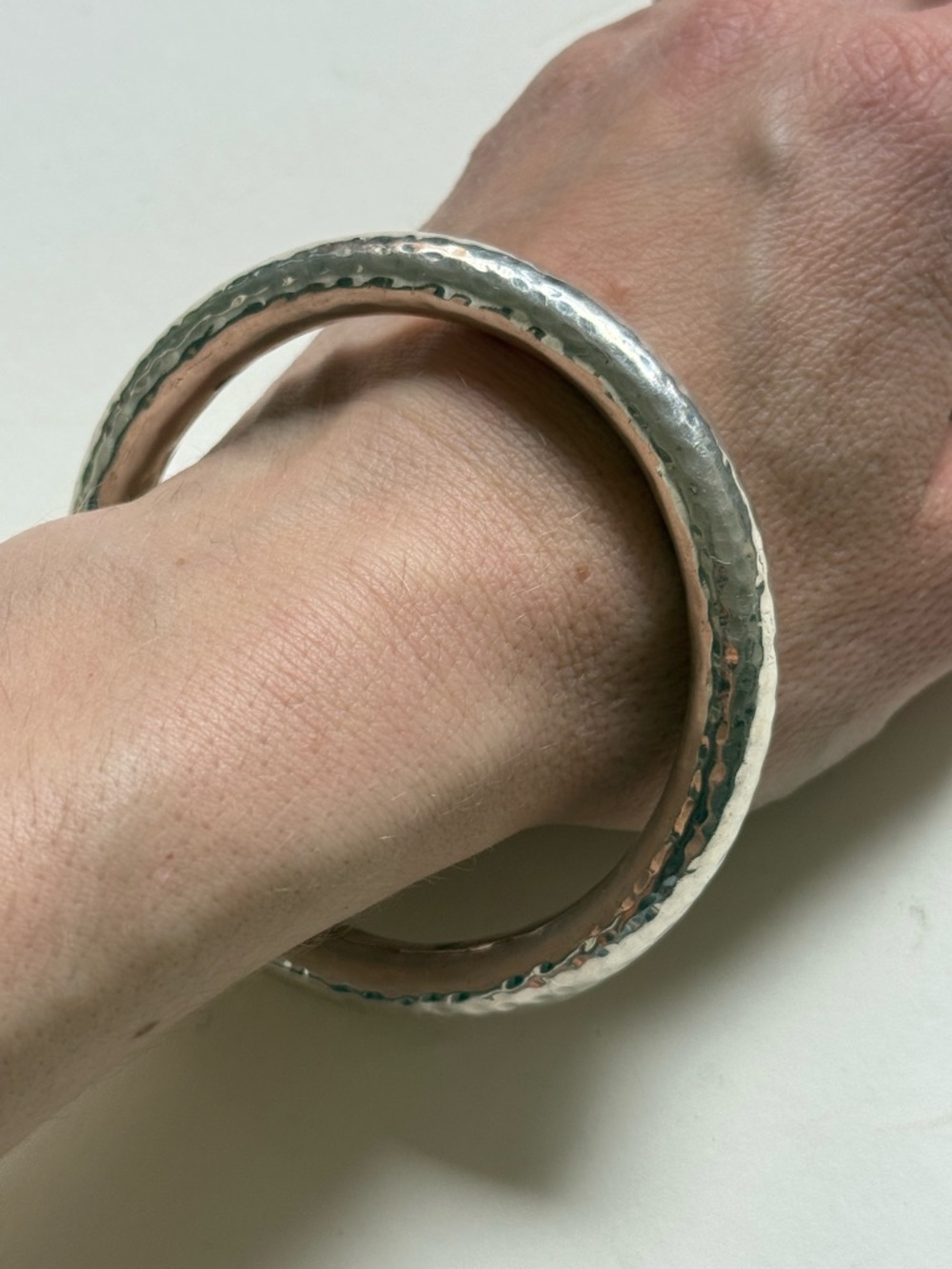 Sterling Silver Hammered Bangle Bracelet - Picture 3 of 9